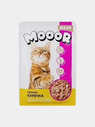 Moor влажный корм для кошек ассорти говядина и курица в желе, пауч 75 г * 5 шт