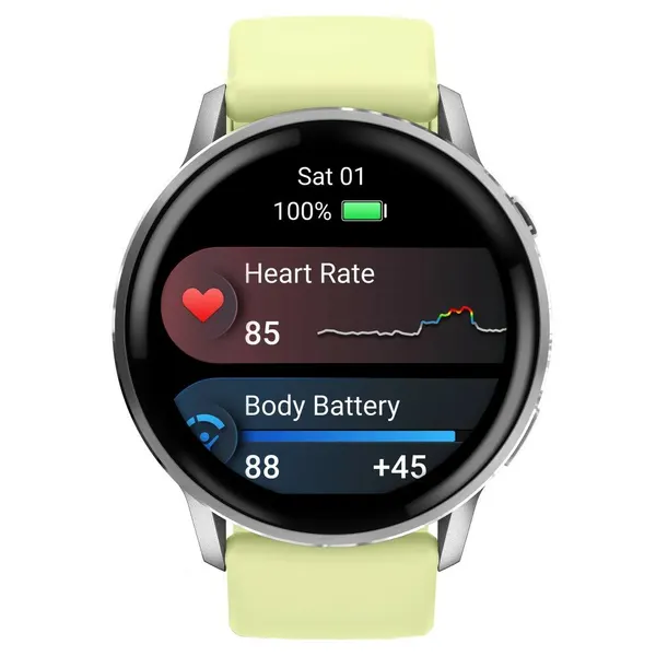 Смарт-часы GARMIN VENU 4, AMOLED, 45мм. серебристый с цитроновым силиконовым ремешком, 010-03014-02 европейская версия