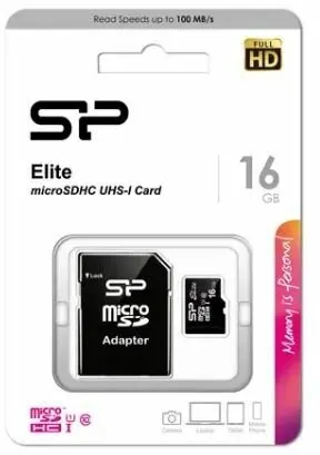 Карта памяти Silicon Power Elite microSDHC 16 ГБ (SP016GBSTHBU1V10SP) - Class 10, UHS Class 1, запись - 10 Мбайт/сек, чтение - 100 Мбайт/сек