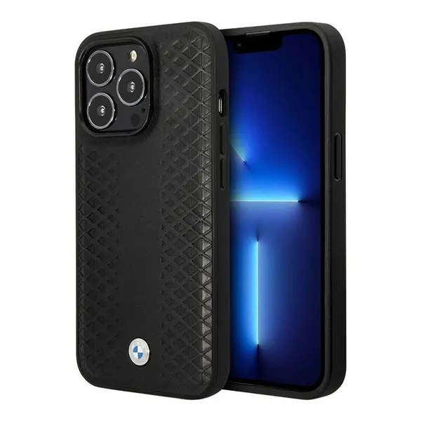 BMW кожаный чехол для iPhone 14 Pro Max, Signature Leather Diamond pattern черный