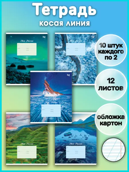 Профф-Пресс Тетрадь в косую линейку 12 листов 10 штук