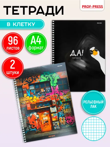 Prof-Press Тетради в клетку А4 96 листов, 2 штуки на гребне