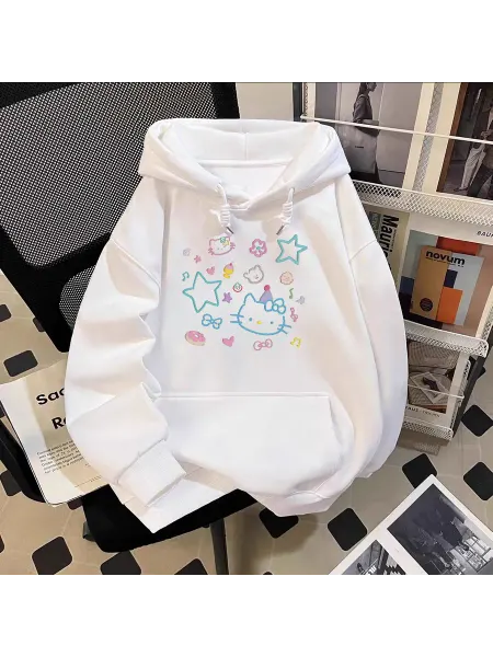 Толстовка с капюшоном и принтом Hello Kitty, утолщенная