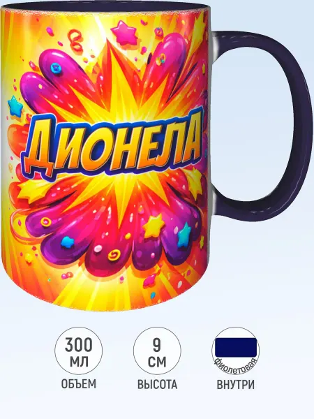 MadePrint Кружка именная Дионела - фиолетовая внутри и ручка