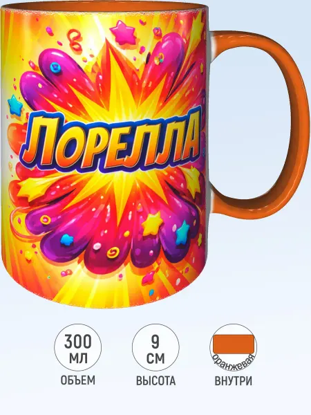 MadePrint Кружка с именем Лорелла - внутри и ручка оранжевые