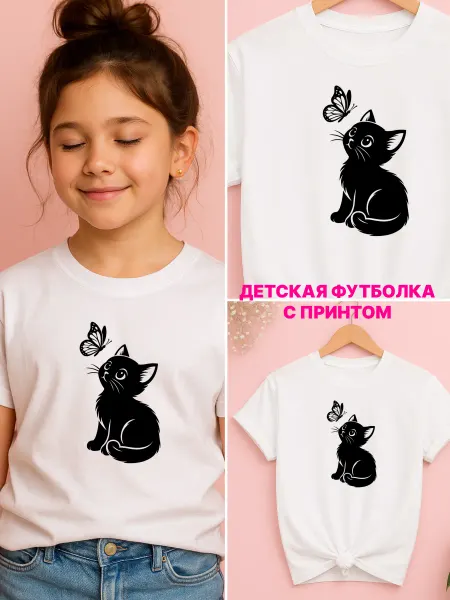 Univeles Детская футболка для девочек с принтом котика