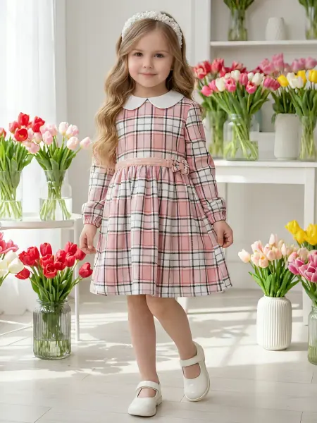 Юлала Кидс Платье нарядное в клетку с начесом