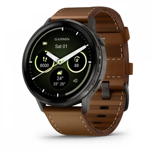Часы Garmin Venu 4 45 мм Slate with Black Silicone Band and Brown Leather Band (010-03014-03)