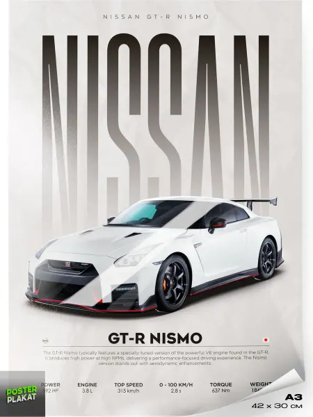 Постер Плакат Постер на стену с машиной Nissan GT-R Nismo Ниссан ГТР А3