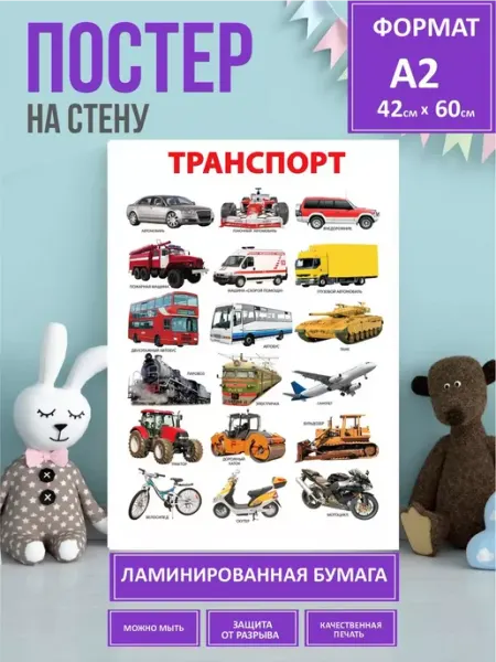 Pank.serg Транспорт плакат учим слова для детей