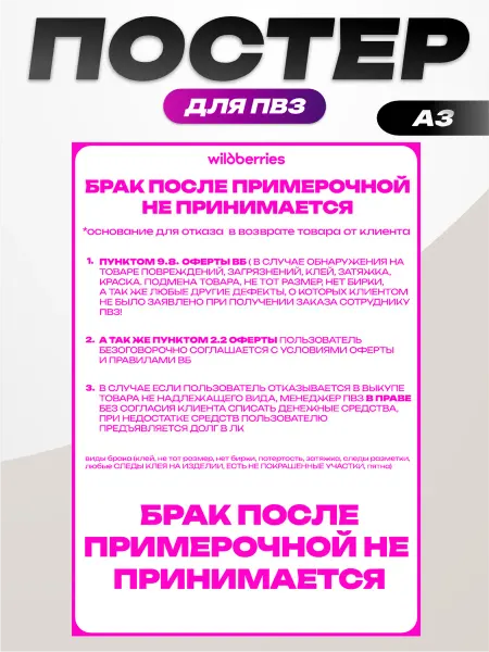Пиксель Плэйс ПВЗ Постер для ПВЗ Wildberries вб брак после примерочной