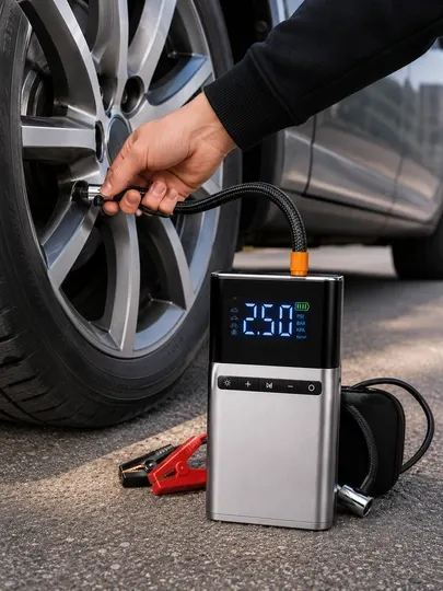 Power Bank 4 в 1, портативный прикуриватель, автомобильный компрессор, насос, LED-фонарь