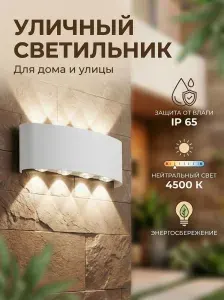 Светильник настенный 8 W белый нейтральный ABS /бра для дома и улицы