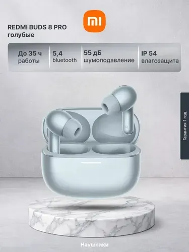 Наушники REDMI Buds 8 Pro BHR08GMGL беспроводные, с интеллектуальным активным шумоподавлением и объемным звуком, до 8 часов на заряде, синий