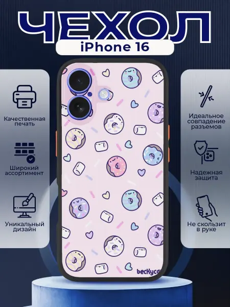 PRINTberries Чехол на IPHONE 16 с принтом пончики