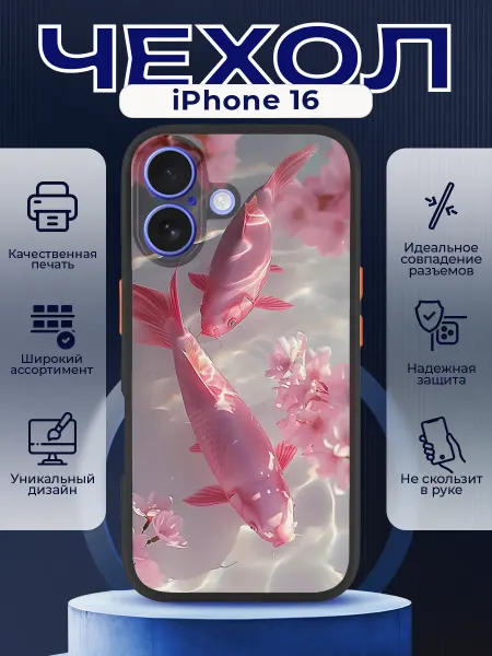 PRINTberries Чехол на IPHONE 16 с принтом розовые рыбки