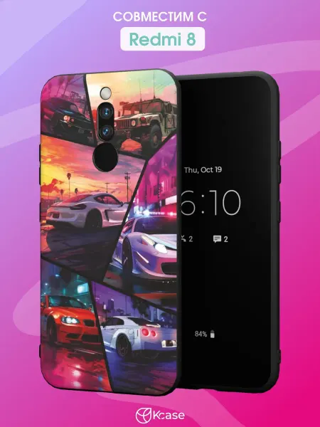 Kcase Чехол на Redmi 8 с принтом Машины