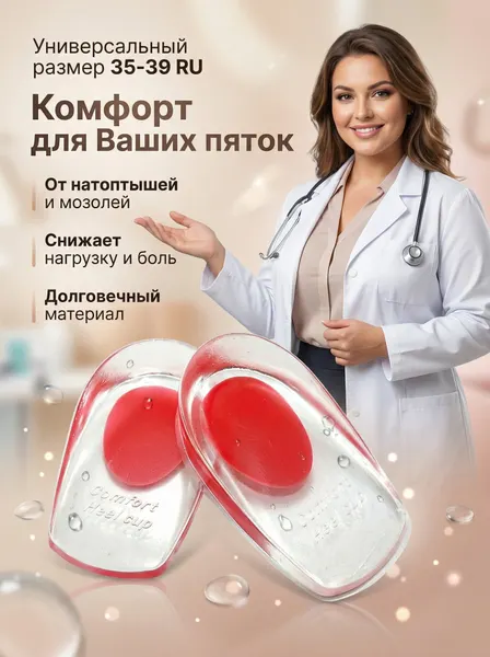 Стельки для обуви, подпяточники, силиконовые полустельки с амортизацией под пятку, универсальный размер 35-39