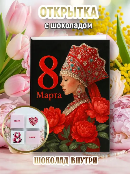 Lullaby Открытка 8 марта с шоколадом девушке