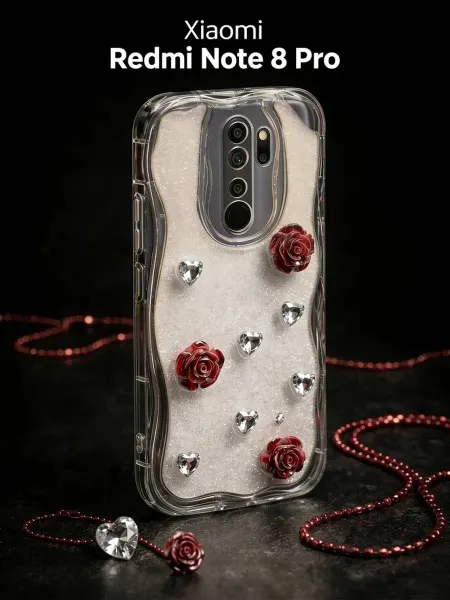 РИНОФОН Чехол с розами и кристаллами на Xiaomi Redmi Note 8 Pro