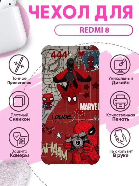 SakuraCase Чехол на REDMI 8 силиконовый с принтом человек паук