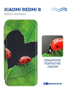 Чехол для Xiaomi Redmi 8 с рисунком, противоударный, с магнитом, черный с принтом БОЖЬИ КОРОВКИ, с защитным лаковым покрытием / Ксиоми Редми 8