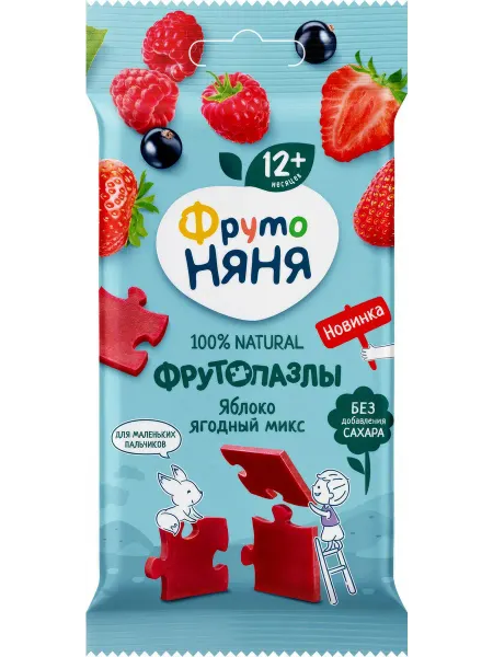 ФрутоНяня Кусочки фруктовые яблоко-ягодный микс, 20г