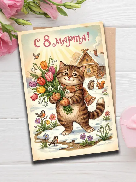Woodguk Открытка 8 марта СССР винтаж