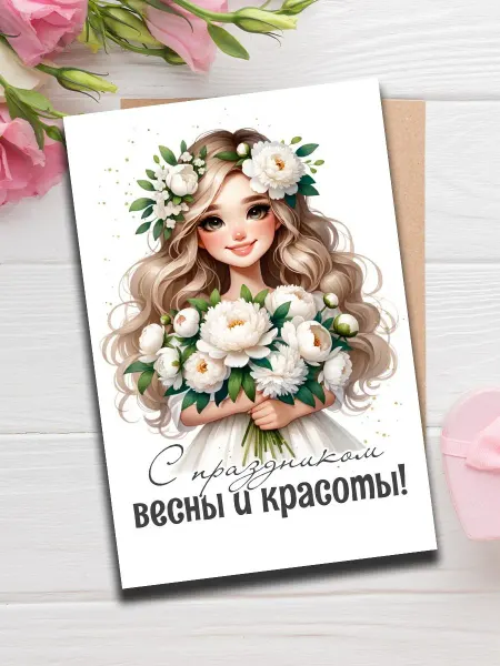 Woodguk Поздравительная открытка на 8 марта коллегам сувенир