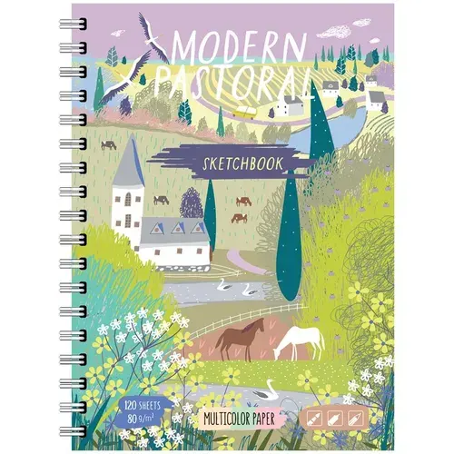 Скетчбук-тетрадь 120 л, А5 на гребне, матовая ламинация, трехцветный тонированный блок, твердая обложка, 80г/м2 BG "Pastorale moderne" (СТ5гр120_лм 9561)
