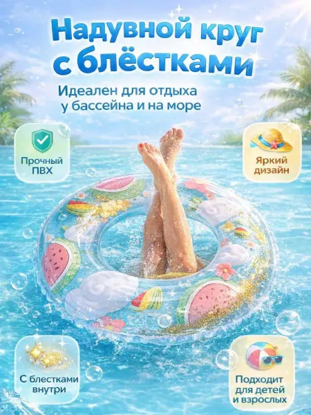 Bumblestar Круг для плавания детский надувной с блестками 80 см