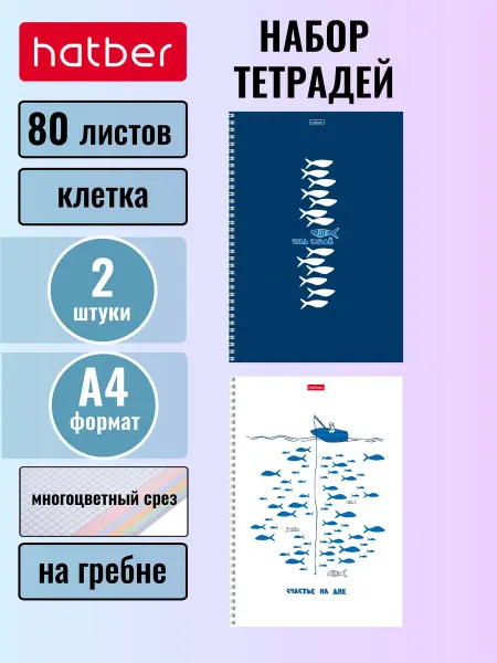 Hatber Тетрадь 80 листов клетка А4 формат на гребне 2 штуки