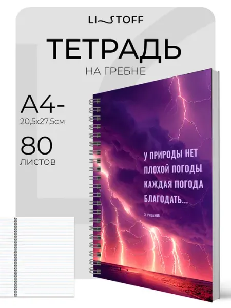 LISTOFF Большая тетрадь А4 в линейку 80 листов на пружине общая