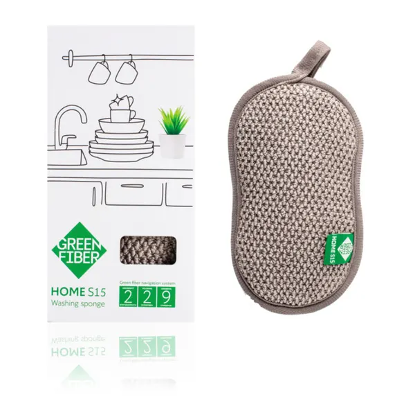 Губка для мытья посуды HOME S15, серая GREEN FIBER Размеры: 15,5 х 9 см GreenWay
