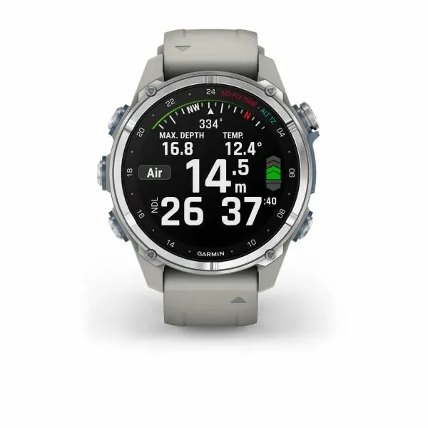 Умные часы Garmin Descent Mk3 43 mm, Stainless Steel with Fog Gray Silicone Band, 010-02753-04