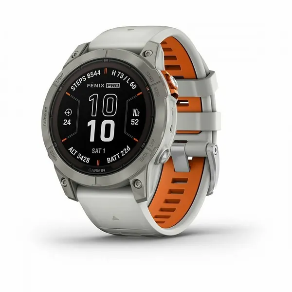 Часы Garmin FENIX 7 PRO Sapphire Solar 010-02777-21 титановый серый с серо-оранжевым ремешком