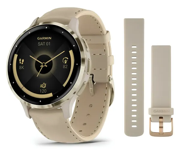 Умные часы Garmin Venu 3S Soft Gold French Gray Leather 010-02785-55