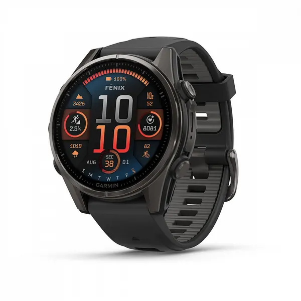 Смарт-часы Garmin FENIX 8 43mm Amoled Sapphire Carbon Gray DLC Titanium with Black/Pebble Gray Silicone, 010-02903-21