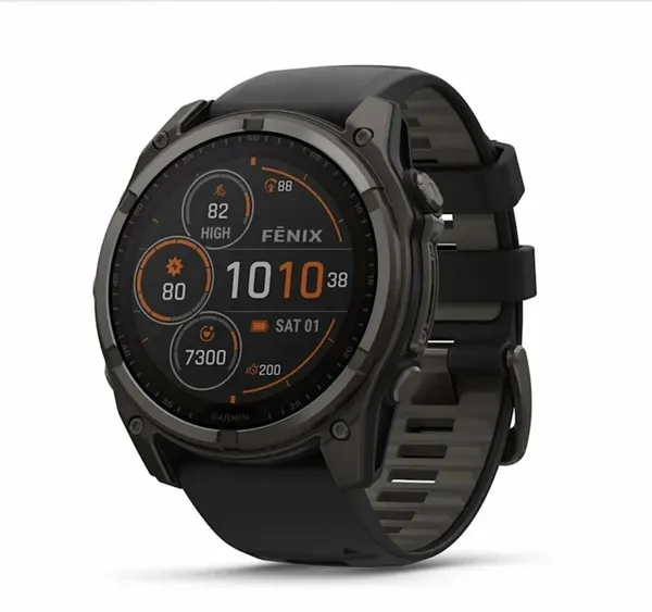 Часы Garmin fenix 8 - 51 mm, Solar Sapphire Carbon Gray DLC Titanium with Black Pebble Gray Silicone Band (010-02907-11)