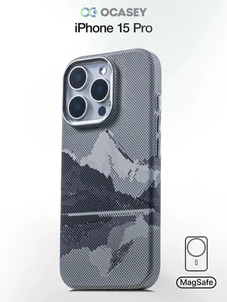Чехол О'кейси, для iPhone 15 Pro, MagSafe, карбоновое покрытие, серый