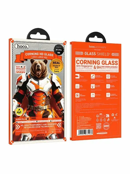 HOCO стекло для iPhone 17 Pro, Bear Shield series Corning full screen HD tempered glass Black