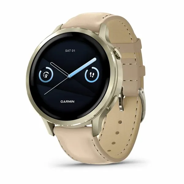 Умные часы GARMIN VENU 4 41 mm Lunar Gold with Bone Silicone+Light Sand Leather Band