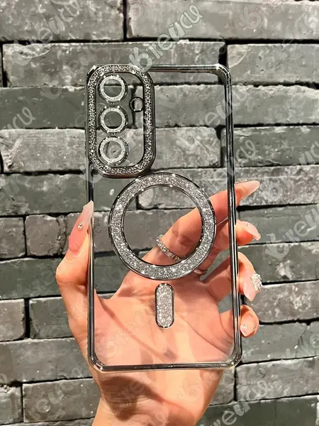 Чехол О'Кейси, для Samsung A55, MagSafe, со стразами, серебристый/прозрачный