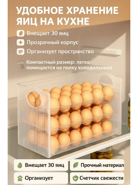 MegaMix3 Органайзер для яиц 30 штук в холодильник на дверцу