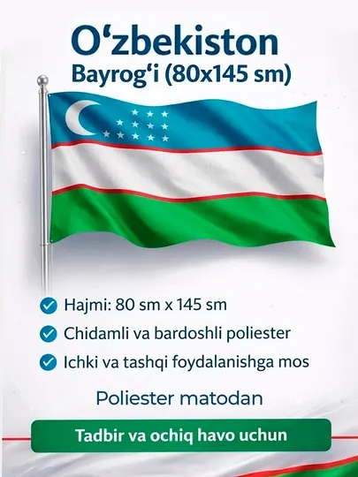 Флаг Узбекистана официальный 80x160 см — Полиэстер / Атлас / Нейлон