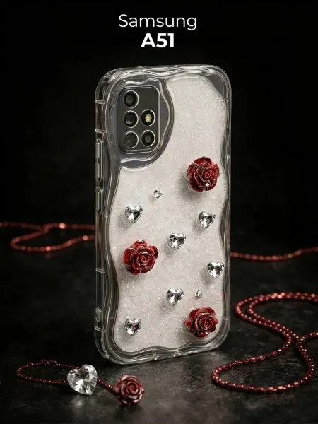 РИНОФОН Чехол с розами и кристаллами на Samsung Galaxy A51
