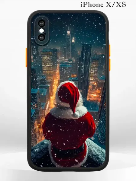 PRINTberries Чехол на iPhone XS X с принтом новогодний Santa Claus
