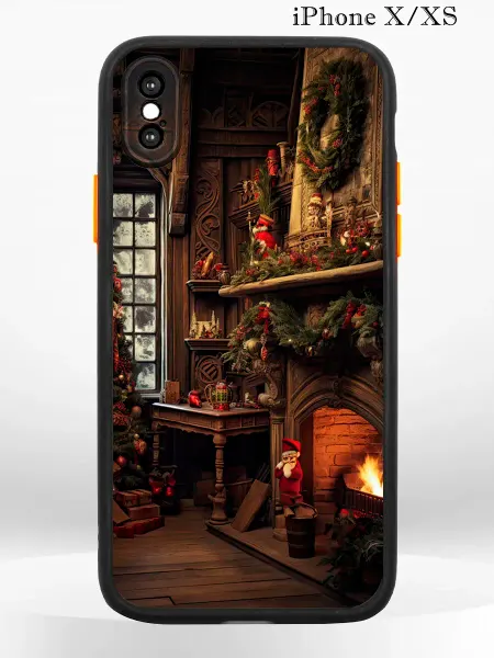 PRINTberries Чехол на iPhone XS X с принтом новогодний камин