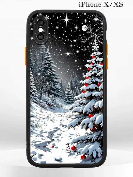 PRINTberries Чехол на iPhone XS X с принтом новогодний лес