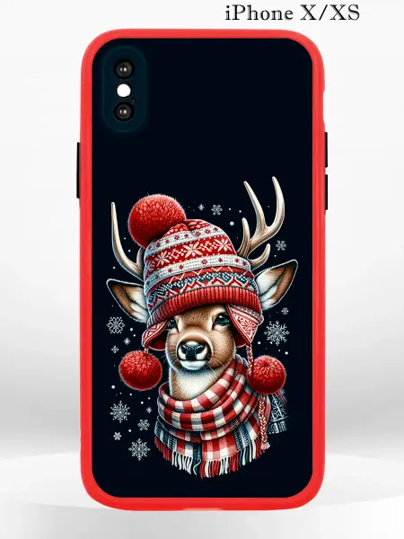 PRINTberries Чехол на iPhone XS X с принтом новогодний олень